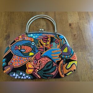 Vintage Chico’s Funky Fish  Intricate Beaded Seascape Handbag Purse Clutch